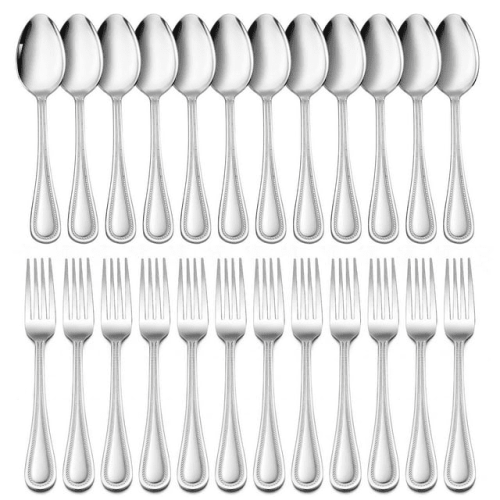 Walchoice 24-Piece Fork and Spoon Set, Stainless Steel Silverware Flatware Set for Party Wedding Banquet, Metal Eating Utensils Include 12 Dinner Fork Walchoice 24-Piece Fork and Spoon Set, Stainless Steel Silverware Flatware Set for Party Wedding Banquet, Metal Eating Utensils Include 12 Dinner Fork