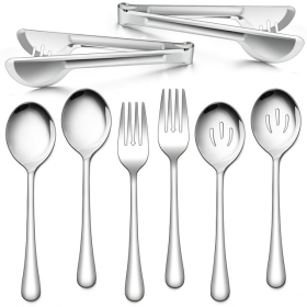 Walchoice 8 Pieces Serving Utensils Set, Stainless Steel Hostess Set, Includes Slotted Spoon/Serving Spoon/Serving Fork/Serving Tongs, Mirror Polished